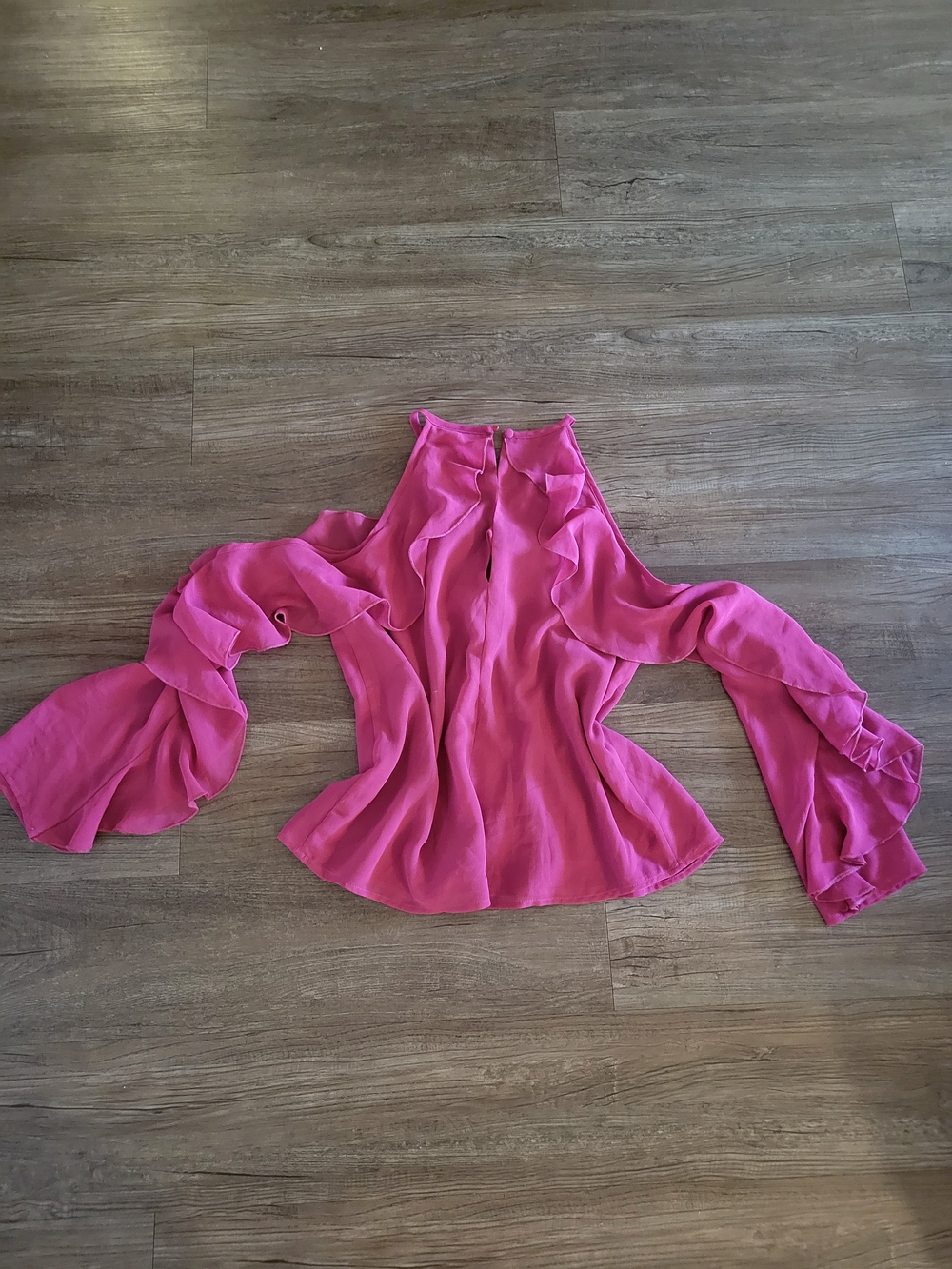 bebe Hot Pink Ruffle Cold-Shoulder Blouse